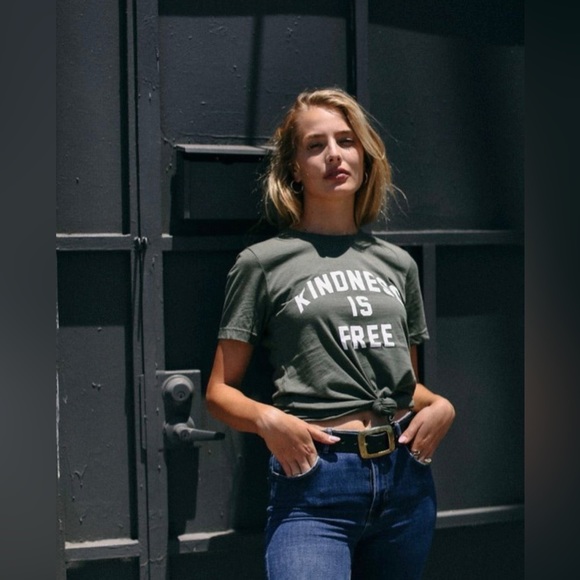 NWT Bella Canvas Kindness Is Free Graphic Short Sleeve Tee, Olive - Picture 4 of 12